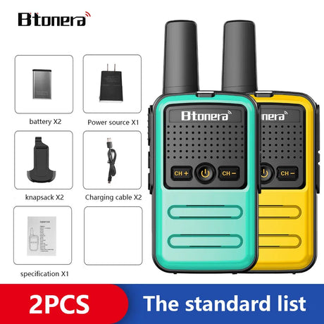 Btoera 2 Pcs Mini Walkie Talkie PMR 446 Portable Two-way Radio Ht PTT Walkie-talkies 5W 16CH UHF 400-470MHz Portable Radio for