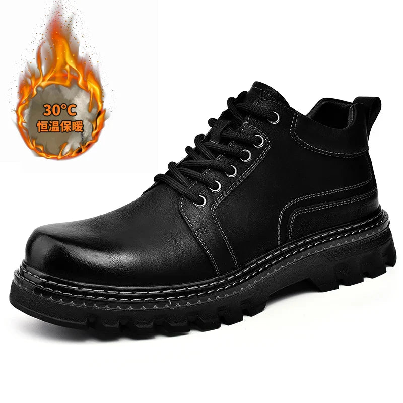 Luxury Men Leather Shoes Genuine Leather Brand Designer Shoes Italian Casual Men Boots Black Lace-up Work Ankle Boots for Men