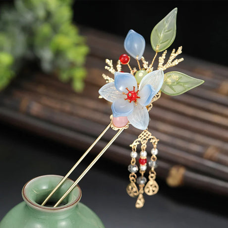 2023 New Chinese Hair Stick Girls Vintage Wedding Hanfu Decor Hairpin Flower Tassel Pearl Hair Bun Chopsticks Bride Hair Jewelry