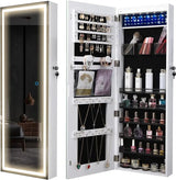 LED Mirror Jewelry Cabinet, Wall / Door Jewelry Organizer Armoire, Full Length Mirror with Jewelry Storage, Over Door Jew