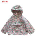 90-130cm Children's Pink Floral Flower Hooded Coat Toddler Girls 2023 Autumn Girls' Korean Pullover Windproof and BreathableTop