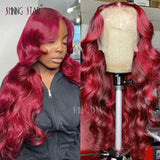 Colored Burgundy 13X6 HD Lace Frontal Wigs Red Body Wave 13X4 Lace Front Wigs Human Hair 30 34 Inch Lace Front Wigs Curly Hair