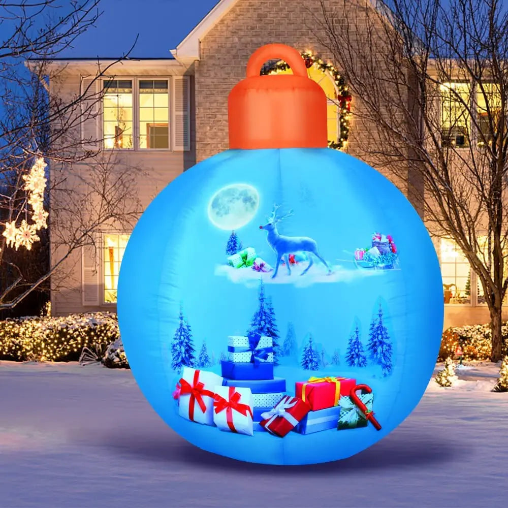 Christmas Inflatable Balls Decorations Blow Ups Christmas Ornament Blue Ball with Santa Gift Designed Pattern Indoor Outdoor Toy