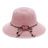 Bow Flowers Straw Hat Sweet Foldable Beach Hat Wide Brim Elegant Bucket Hat Sunscreen Outdoor Casual Sun Cap Women All Match