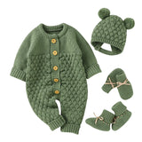 Baby Rompers Clothes Autumn Winter Knitted Newborn Boys Girls Solid Plain Jumpsuits Fashion Solid Plain Toddler Kids Unisex Wear