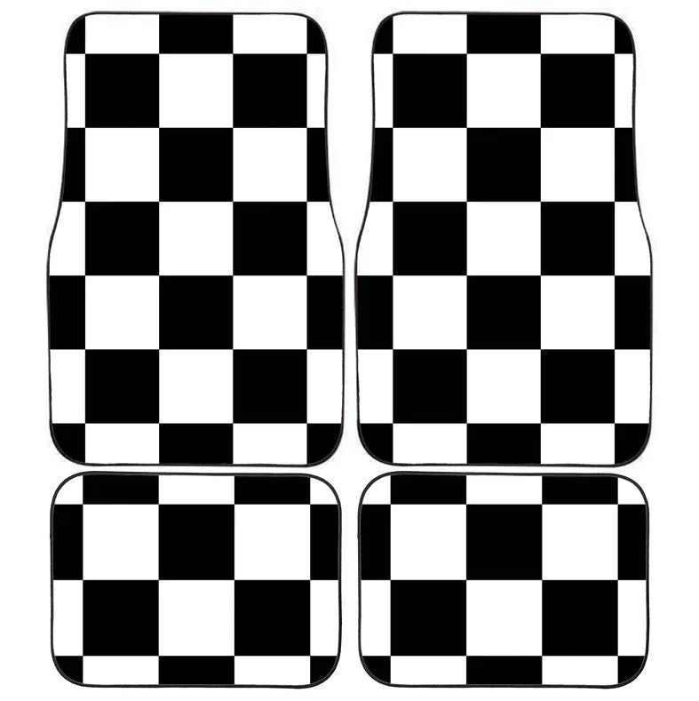 Checkerboard Car Mats Auto Parts Rubber Floor Mats Custom 4PCS Car interior graphic print checkered square feet