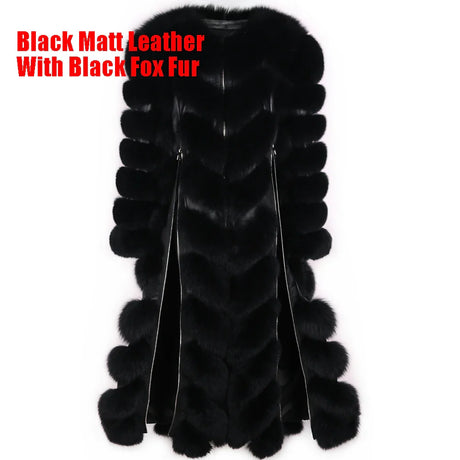 YOLOAgain 2024 Autumn Luxury Real Fox Fur Coat Long Women Genuine Leather Trench Coat Famale Outerwear