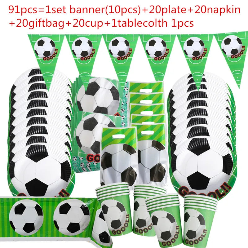 Green Football Birthday Party Decorations Kids Disposable Tableware Set Baby Shower 10-20 People Sport Game Party Decor Supplies