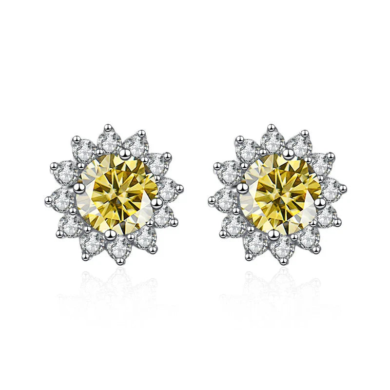 JoyceJelly 1 carat D Color Moissanite Diamond Earrings S925 Sterling Silver Jewelry For Women Sunflower Shaped Ear-studs Wedding