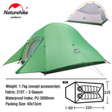 Naturehike Upgraded Cloud Up 2 Ultralight Tent Free Standing 20D Fabric Camping Tents For 2 Person With free Mat NH17T001-T