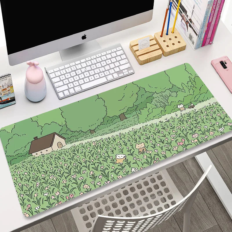 Cute Cat Large Gaming Keyboard Mouse Pad XL Green Plant Computer Gamer Tablet Mause pad Long Mousepad XXL 900x400 Play Mice Mats