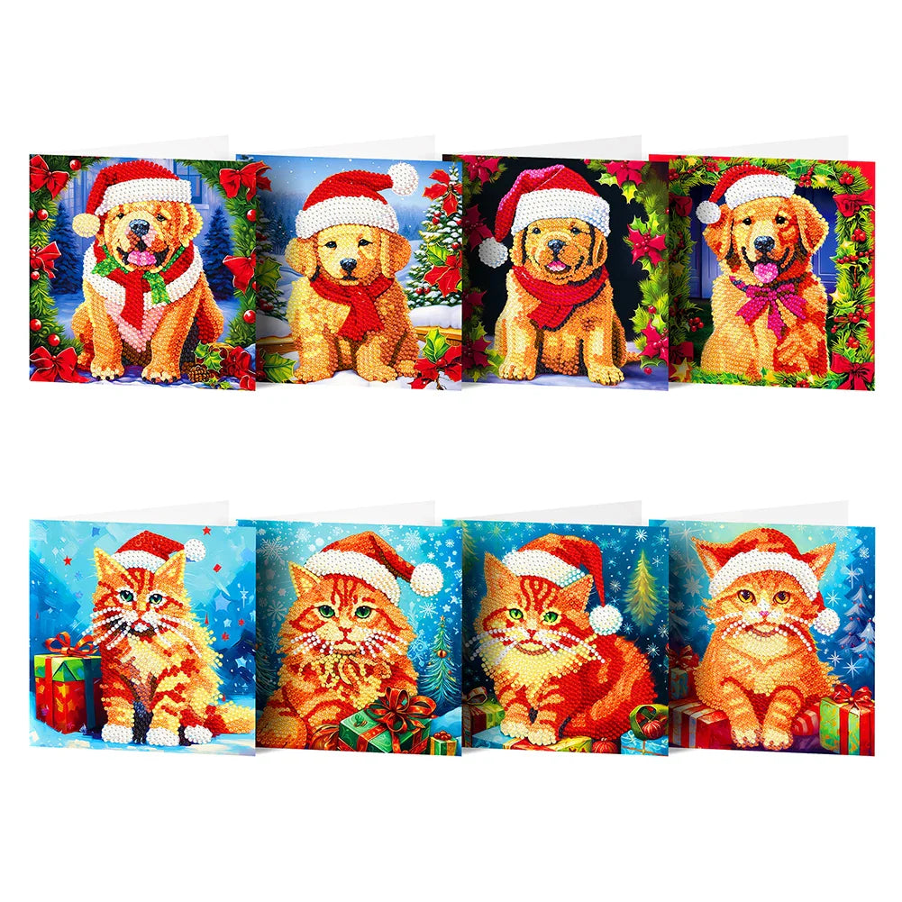 20/16/12/8pcs Christmas Cards Diamond Painting Greeting Cards 5D Diamond Embroidery Diamond Mosaic Set New Year Christmas Gift