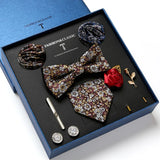 Holiday Gift Box Tie For Men 7.5 cmTie Hanky Pocket Squares Cufflink Set Bow Tie Clip Necktie Box Purple hombre Geometric Office