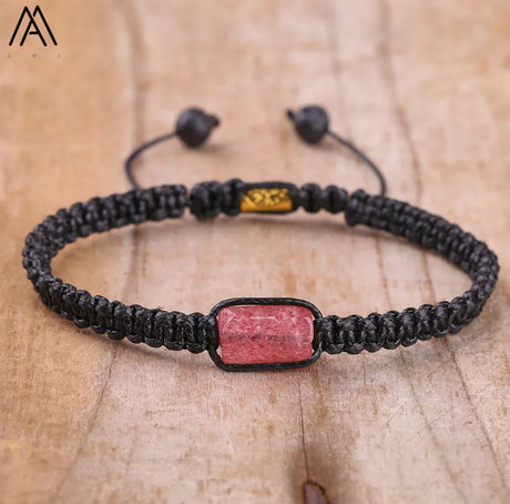 Natural Black Tourmaline Single Beads Woven Adjustable Bracelet Boho Women 6mm Black Lava Stone Beads Mala Bracelet N0383AMC