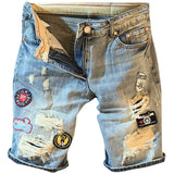 Summer Casual Punk Style Luxury Ripped Washed Jeans Denim Shorts for Men with Slim Embroidery Patch Washed Jeans Shorts for Men