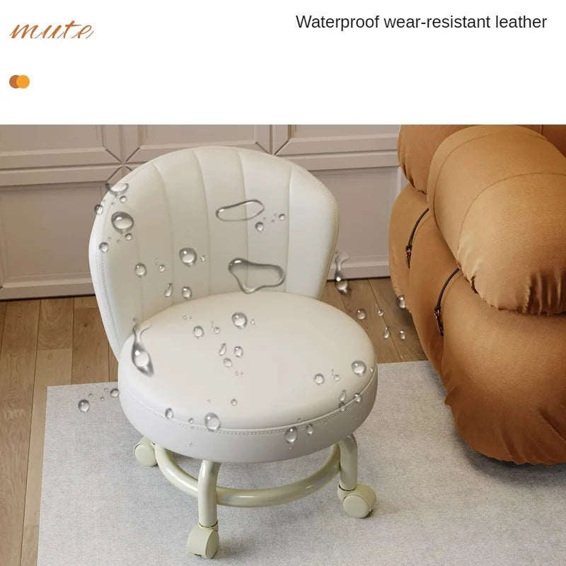 Household stool with wheel pulley low stool door change shoes small stool mobile backrest stool children small chair backrest