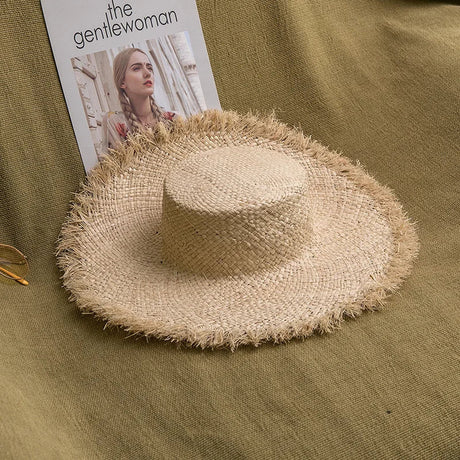 2024 Handmade Big Brim Hat Oversized Tassel Burrs Women Men Straw Sun Brim Hats Natural Raffia Panama Beach Summer Hat