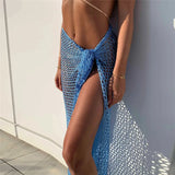 2024 Croche Beach Cover Up Sexy See Through Dress Knit Long Skirts Mesh Hollow Out Through Wrap White Midi Skirt Party Outfits