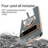 Luxury Plating Silicone Shockproof Phone Case For Google Pixel 8 8A 7 Pro 7A 6A Metal Ring Magnetic Holder Stand Soft Back Cover
