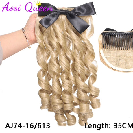 AS  Synthetic Retro Ponytail with Comb Europen Princess Curly Puff Ponytail Clip in Hair Tail Natural False Hair Extension