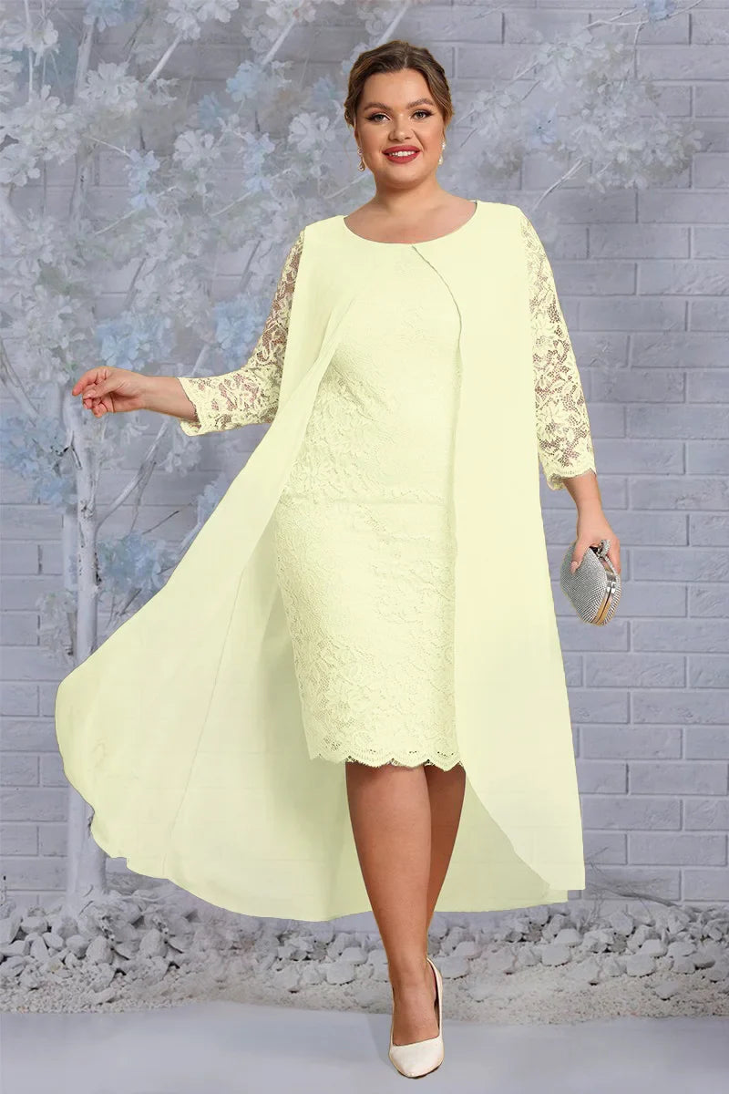 Plus Size Floral Jacquard Long Sleeve Layered Midi Dress, Women's Plus Medium Stretch Party Wedding Dress