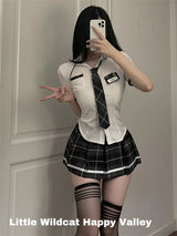 Sexy Lingerie School Student Uniform Role Play Costume Women Cute Mini Skirt Tight Blouse Set Porn College Girl Cosplay Anime