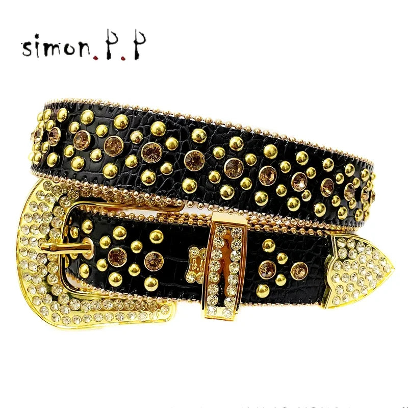 Punk Western Rhinestone Belts for Women Luxury Diamond Strap Cowgirl Cowboy Bling Crystal Pin Wide Buckle Studded Y2K Mens Belts