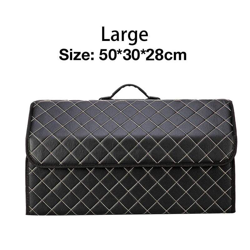 Car Trunk Organizer Box Capacity Auto Organizer Box PU Leather Stowing Tidying Leather Folding for Emergency Storage Box