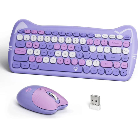 Colors Cute 2.4G Wireless Keyboard Mouse Combo for Computer Laptop Korea/English Wireless Keyboard and Mouse Set Cat Shape