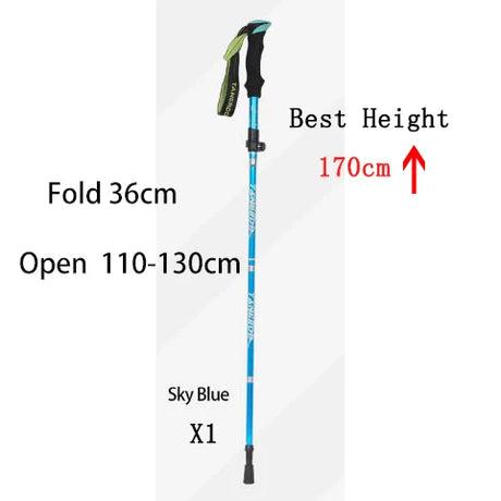 Outdoor Portable 5-Section Fold Trekking Pole Camping Walking Hiking Stick For Nordic Elderly Telescopic Club Easy Put Into Bag