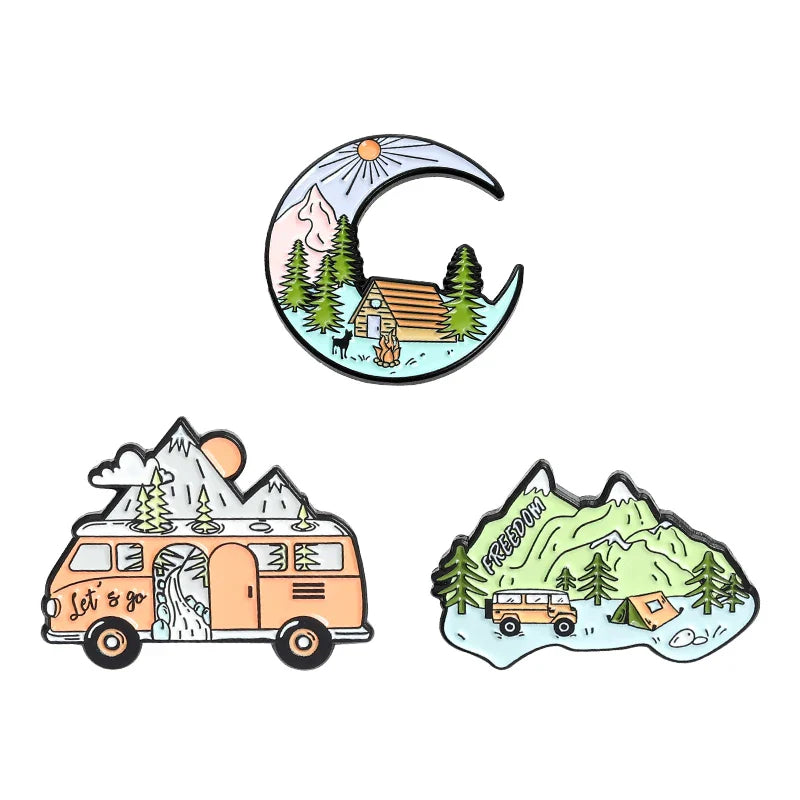 Outdoor Natural Scenery 3-6pcs/set Enamel Pins Custom Cosmic Mountains Travel Brooches Lapel Badges Jewelry Gift for Friends