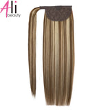 Straight Human Hair Ponytail Wrap Around Horsetail Clips-In Brazilian Machine Made Remy Hair wig 120g