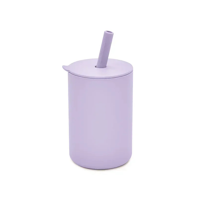 Baby Silicone Feeding Training Cutlery Liquid Straw Cup Kids Learning Cup Double Handle Straw Cup BPA Free Toddler Kettle