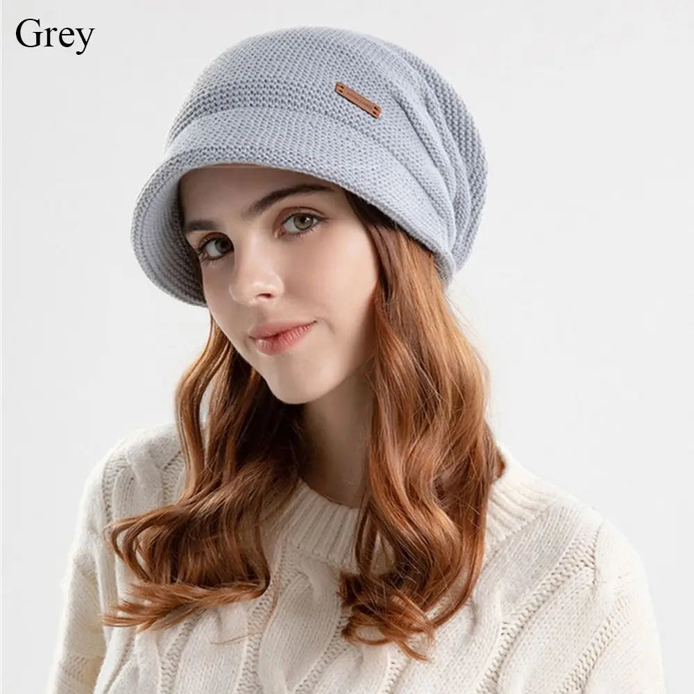 Fleece Lined Knitted Hat Casual Thickened Short Brim Beanies Soft Plush Keep Warm Ear Protection Women Girl