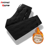 Winter Zip Pockets Thicken Fleece Sweatpants Men Jogger Black  Down Sport Warm Pants Male Water Proof Thermal Trousers