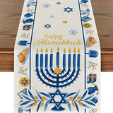 Happy Hanukkah Menorah Table Runner, Seasonal Chanukah Kitchen Dining Table Decoration for Outdoor Home Party