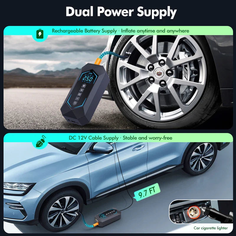 Car Tire inflation pump Portable Air Compressor Wireless Automobile Air Pump 150PSI with 7500mAh Rechargeable Battery LED Light