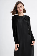 AS woman clothes maxi satin dress / knitted rib dress + knitted cable cardigan Autumn Winter collection