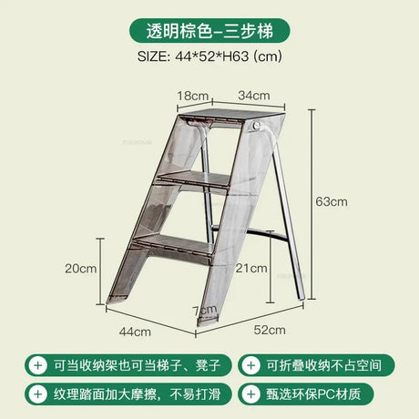 Modern Home Folding Ladder Transparent Acrylic Step Ladders Japanese Portable Telescopic Ladder Rack Creative Stairs Step Stool