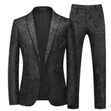 Fashion Brand Men's Jacquard Suit Classic Black / White / Blue Business Wedding Banquet Party Dress Men Blazers and Pants