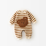 MILANCEL Baby Rompers Thicken Lining Boys Clothes Striped Girls Jumpsuits Bear Outfit