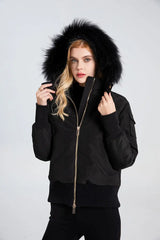 AS 2023 winter fashion woman bomber coat filled down Adult jacket with nature fur metal gold zipper