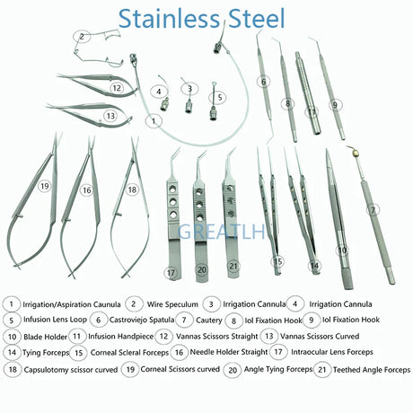 21PCS Titanium Alloy/Stainless steel Eye Ophthalmic Set Instrument Eye Micro Tweezers Scissors Needle Holder Set Surgical Tools