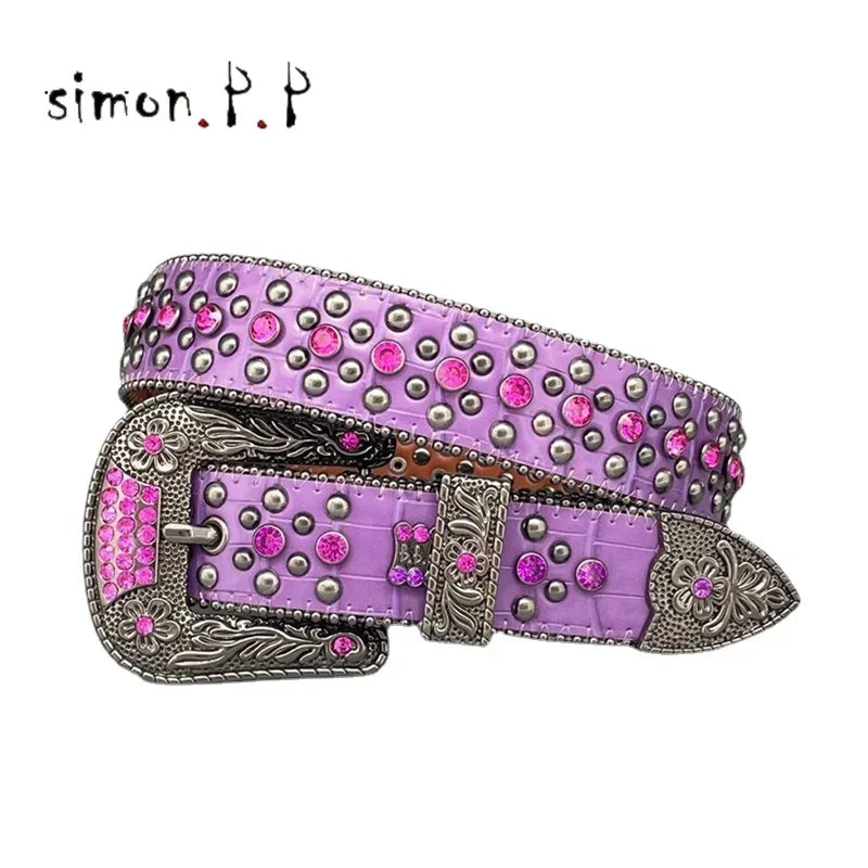 Punk Luxury Strap Diamond Belt Western Crystal Studded Belt Cowgirl Cowboy Rhinestone Belt For Women Men Jean Cinto De Strass