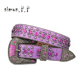 Punk Luxury Strap Diamond Belt Western Crystal Studded Belt Cowgirl Cowboy Rhinestone Belt For Women Men Jean Cinto De Strass