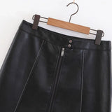 Ins Overskirt For Women High Waist Bright Line Zipper Hong Kong Style Black Hip Wrap Pu Leather Skirt Plus Size Good Quality