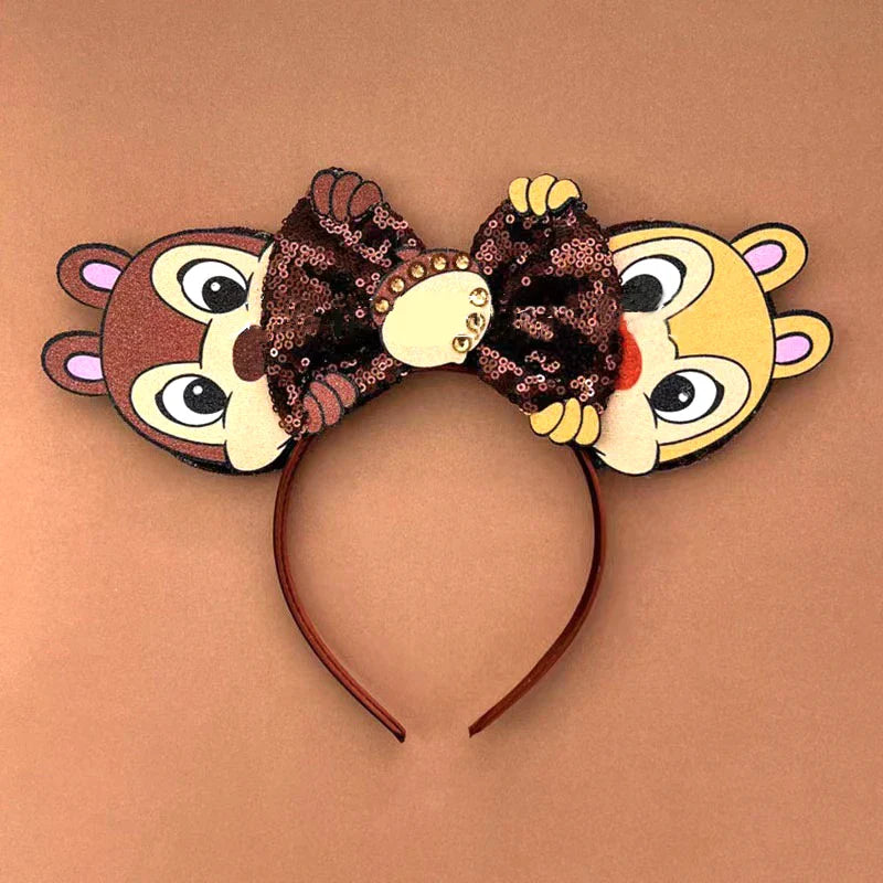 Chip and Dale Mickey Mouse Ears Headbands Women Aladdin Hair Accessories Kids Genie of The Lamp Hairband Girl Bow Headwear