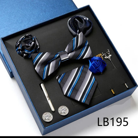 Fashion Men's Tie Gift Box Luxury Brand Necktie Bowtie Pocket Square Brooches Cufflinks Clips Suit For Party Wedding Man Gifts