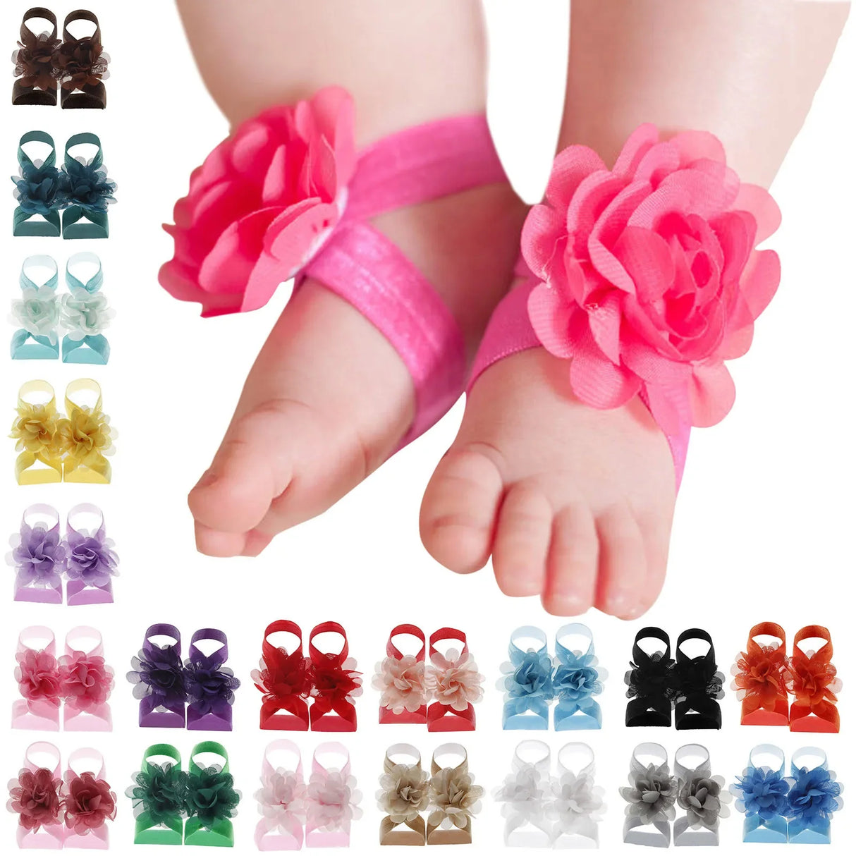 Cute Flower Chiffon Baby Sandals Soft Breathable Solid Color Strappy Barefoot Sandals Sandals Baby Girls Boys Children Shoes