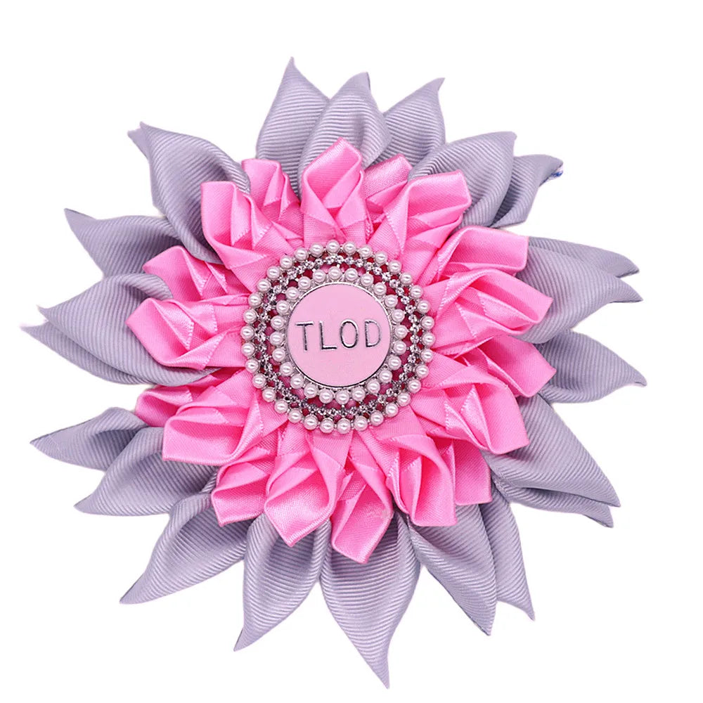 Pink Gray Satin Ribbon Sun Flower Corsage Design Group Top Ladies of Distinction TLOD Brooch For Gifts